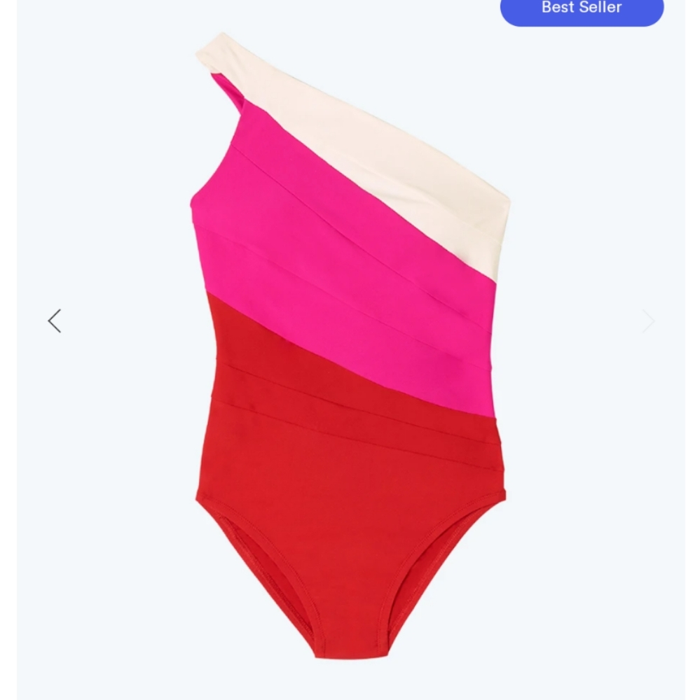 summersalt One-Shoulder Colorblock One-Piece Swimsuit in Red, Hot Pink & Cream